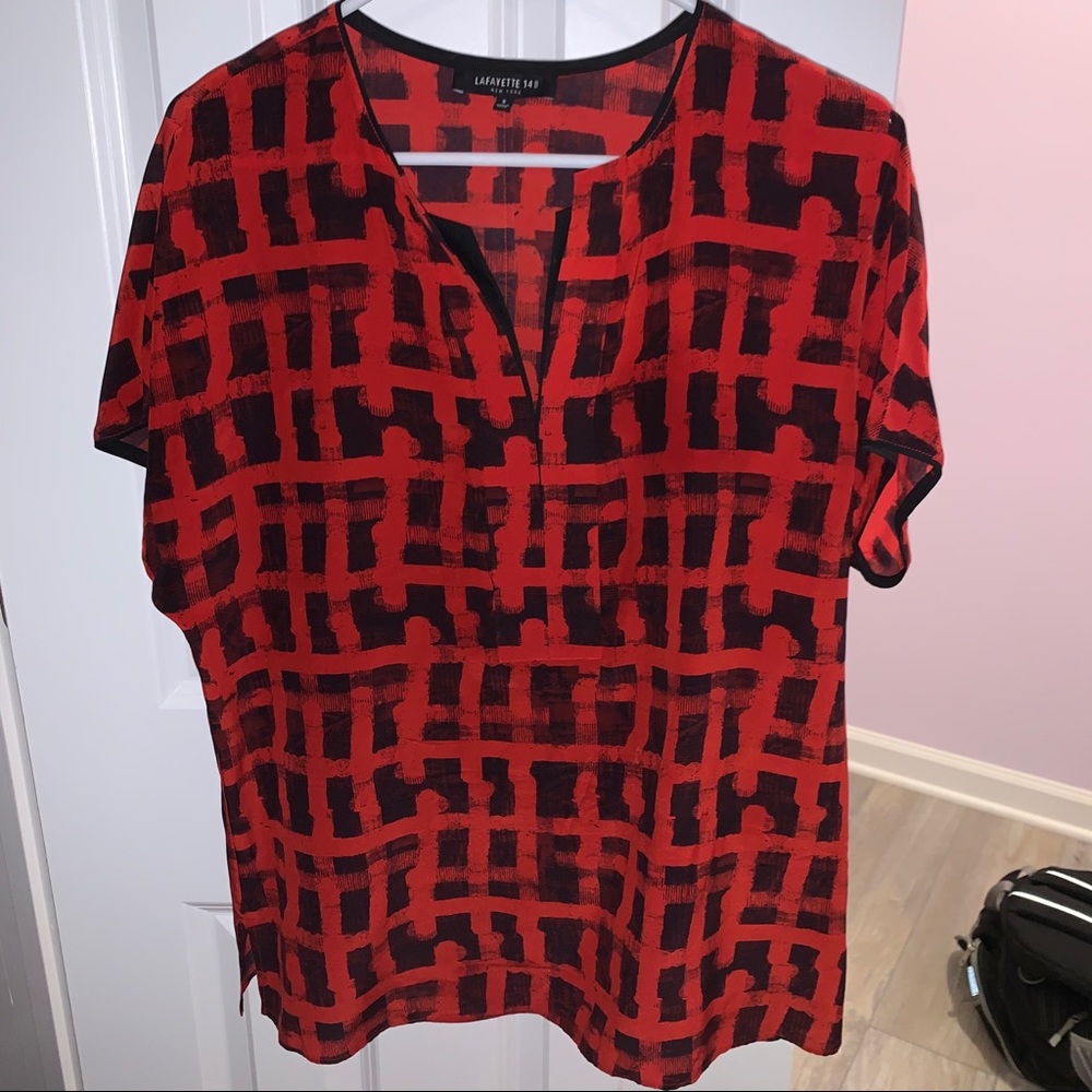 Lafayette 148 Red Patterned Blouse - image 1